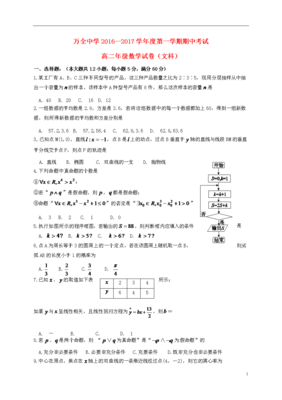 河北張家口市萬全縣萬全中學2016-2017學年高二數學上學期期中試題 文.doc